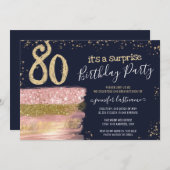 サプライズ80thバースデーパーティーグリッターケーキ 招待状 (正面/裏面)