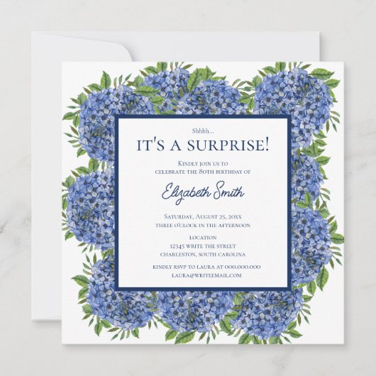 サプライズ80thバースデーパーティー青紫陽花 招待状 (正面)