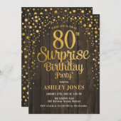 サプライズ80thバースデーパーティー – ウッド&金ゴールド 招待状 (正面/裏面)