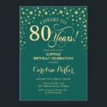 サプライズ80thバースデーパーティー – エメラルドグリーン金ゴールド 招待状<br><div class="desc">誕生日パーティーの招待状80日。エメラルドエレガントグリーンとグリッター金ゴールドのフェイクデザイン。スクリプトフォントとダイヤモンド紙吹雪の機能。応援80年！メッセージもしの詳細なカスタマイズが必要。</div>