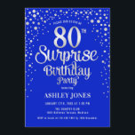 サプライズ80thバースデーパーティー – シルバー&ブ王室のルー 招待状<br><div class="desc">誕生日パーティーの招待状80日。青エレガントと王室のグリッター銀のフェイクデザイン。スクリプトスタイリッシュのフォントと紙吹雪の機能。メッセージもしメッセージはカスタム年齢。</div>