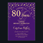 サプライズ80thバースデーパーティー – パープル金ゴールド 招待状<br><div class="desc">誕生日パーティーの招待状80日。紫エレガントと王室のグリッターのフェイク金ゴールドのデザイン。スクリプトフォントとダイヤモンド紙吹雪の機能。応援80年！メッセージもしの詳細なカスタマイズが必要。</div>