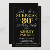 サプライズ80thバースデーパーティー – ブラック金ゴールド 招待状 (正面/裏面)