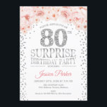 サプライズ80thバースデーパーティー – ホワイトシルバーピンク 招待状<br><div class="desc">誕生日パーティーの招待状80日。エレガントグリッター銀フェイク白とピンクのデザイン。特徴紙吹雪、スクリプトフォントと水色赤面ピンクの花。メッセージもしの詳細なカスタマイズが必要。</div>