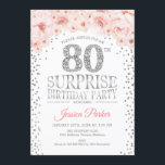 サプライズ80thバースデーパーティー – ホワイトシルバーピンク 招待状<br><div class="desc">誕生日パーティーの招待状80日。エレガントグリッター銀フェイク白とピンクのデザイン。特徴紙吹雪、スクリプトフォントと水色赤面ピンクの花。メッセージもしの詳細なカスタマイズが必要。</div>