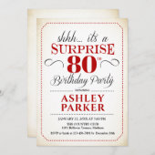 サプライズ80thバースデーパーティー – ホワイトレッドブラック 招待状 (正面/裏面)