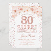 サプライズ80thバースデーパーティー – ホワイトローズ金ゴールド 招待状 (正面/裏面)