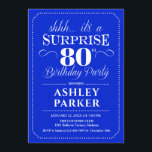 サプライズ80thバースデーパーティー – 王室のブルーホワイト 招待状<br><div class="desc">誕生日パーティーの招待状80日。青シンプルと白の王室のデザインの上品。スクリプトエレガントフォントの機能男性または女性のための驚きの日のお祝い。どんなカスタマイズ年にも入る事ができる！</div>