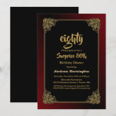 サプライズ80th誕生日ディナーブラックレッド金ゴールド 招待状 (正面/裏面)