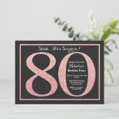 サプライズ80th誕生日バラピンク金ゴールドグリッター 招待状 (スタンド正面)