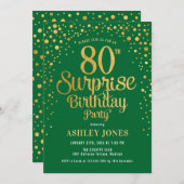 サプライズ80th誕生日パーティー – グリーン&金ゴールド 招待状 (正面/裏面)