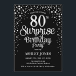 サプライズ80th誕生日パーティー – シルバー&ブラック 招待状<br><div class="desc">誕生日パーティーの招待状80日。エレガントデザインは黒とグリッター銀でフェイクす。スクリプトスタイリッシュのフォントと紙吹雪の機能。メッセージもしメッセージはカスタム年齢。</div>