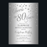 サプライズ80th誕生日パーティー – シルバー 招待状<br><div class="desc">驚きの80thバースデーパーティー招待エレガントデザインとグリッターシルバー機能の特徴スクリプトフォントと紙吹雪。応援80年！メッセージもしメッセージの年齢がカスタム必要だ。</div>
