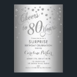 サプライズ80th誕生日パーティー – シルバー 招待状<br><div class="desc">驚きの80thバースデーパーティー招待エレガントデザインとグリッターシルバー機能の特徴スクリプトフォントと紙吹雪。応援80年！メッセージもしメッセージの年齢がカスタム必要だ。</div>
