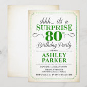サプライズ80th誕生日パーティー – ホワイトグリーン 招待状 (正面/裏面)