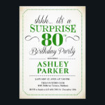 サプライズ80th誕生日パーティー – ホワイトグリーン 招待状<br><div class="desc">誕生日パーティーの招待状80日。白シンプル、緑、黒のデザインの上品な。機能スクエレガントリプトフォント男性または女性のための驚きの日のお祝い。どんなカスタマイズ年にも入る事ができる！</div>