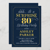 サプライズ80th誕生日パーティー – 海軍金ゴールド 招待状 (正面/裏面)