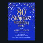 サプライズ80th誕生日パーティー – 王室のブルー&金ゴールド 招待状<br><div class="desc">誕生日パーティーの招待状80日。青エレガントと王室のグリッターの金ゴールドのフェイクデザイン。スクリプトスタイリッシュのフォントと紙吹雪の機能。メッセージもしメッセージはカスタム年齢。</div>