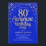 サプライズ80th誕生日パーティー – 王室のブルー&金ゴールド 招待状<br><div class="desc">誕生日パーティーの招待状80日。青エレガントと王室のグリッターの金ゴールドのフェイクデザイン。スクリプトスタイリッシュのフォントと紙吹雪の機能。メッセージもしメッセージはカスタム年齢。</div>