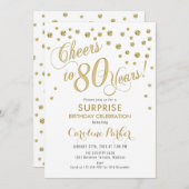 サプライズ80th誕生日パーティー – 金ゴールドホワイト 招待状 (正面/裏面)