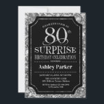サプライズ80th誕生日パーティー – Silver Black 招待状<br><div class="desc">サプライズ80th誕生祝い招待状。黒エレガントとグリッター銀のパタフェイクーンの上品なデザイン。機能スクエレガントリプトフォントメッセージもしの詳細なカスタマイズが必要。</div>