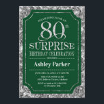 サプライズ80th誕生日パーティー – Silver Green 招待状<br><div class="desc">サプライズ80th誕生祝い招待状。暗エレガントい森の緑とグリッター銀のパタフェイクーンの上品なデザイン。機能スクエレガントリプトフォントメッセージもしの詳細なカスタマイズが必要。</div>