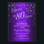 サプライズ80th誕生日パーティー – Silver Purple 招待状<br><div class="desc">サプライズ80thバースデーパーティー招エレガント待デザインとフェイクグリッター銀と紫。機能スクリプトフォントと紙吹雪。応援80年！メッセージもしメッセージの年齢がカスタム必要だ。</div>