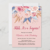 サプライズ80th誕生日ピンク植物フローラ 招待状 (正面)
