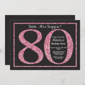 サプライズ80th誕生日招待状ピンクグリッター 招待状 (正面/裏面)