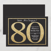 サプライズ80th誕生日招待状金ゴールドグリッター 招待状 (正面/裏面)