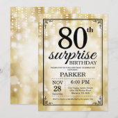 サプライズ80th誕生日招待状金ゴールドグリッター 招待状 (正面/裏面)