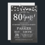 サプライズ80th誕生日招待状Chalkboard 招待状<br><div class="desc">驚きの80th誕生日招待状シャルボード背景ストリングライト付き。白黒.第15回16回18回20回21回30回50回70回80回90回100回、年齢は問わない。大人誕生日。女性または男性の誕生日パーティー。さらにカスタマイクリックズを行う場合はカスタマイズ、「IT」ボタンをクリックし、このテンプレートを変更するために当社のデザインツールを使用する。</div>