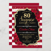 サプライズ80th誕生日-白黒赤 招待状 (正面/裏面)