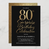サプライズ80th誕生祝いブラック&金ゴールド 招待状 (正面/裏面)