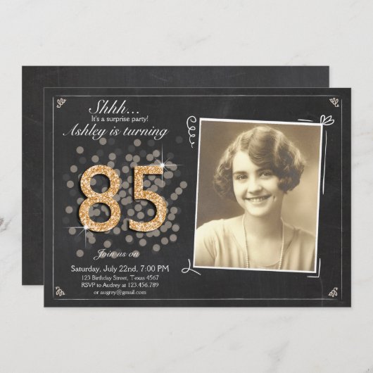 サプライズ85th誕生日招待状シャルボードヴィンテージ 招待状 (正面/裏面)