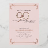 サプライズ90と素晴らしいピンクローズ金ゴールド誕生日 箔招待状 (正面)