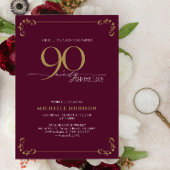 サプライズ90と素晴らしいブルゴーニュ&金ゴールド誕生日 招待状