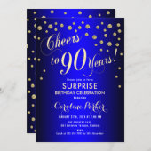 サプライズ90歳の誕生日パーティー - ロイヤルブルー ゴールド 招待状 (正面/裏面)