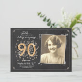 サプライズ90歳の誕生日招待状チャルクボードヴィンテージ 招待状 (スタンド正面)