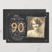 サプライズ90歳の誕生日招待状チャルクボードヴィンテージ 招待状 (正面/裏面)