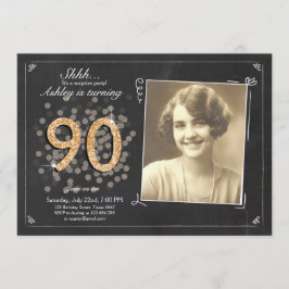 サプライズ90歳の誕生日招待状チャルクボードヴィンテージ 招待状