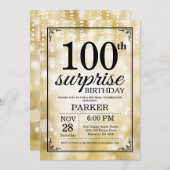 サプライズ90歳の誕生日招待状 ゴールドグリッター 招待状 (正面/裏面)