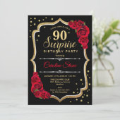 サプライズ90歳の誕生日 - ブラックゴールドレッドの招待状 招待状 (スタンド正面)