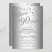 サプライズ90歳誕生日パーティー - シルバー 招待状 (正面/裏面)