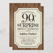 サプライズ90歳誕生日パーティー 木目調 招待状 (正面/裏面)