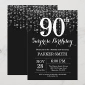 サプライズ90歳誕生日招待状 シルバーグリッター 招待状 (正面/裏面)