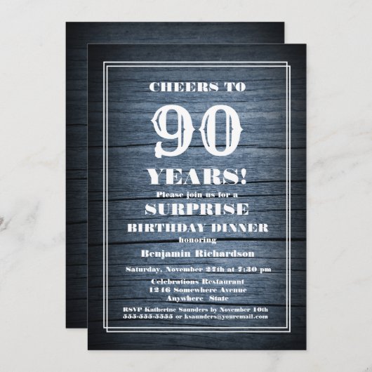サプライズ90誕生日カントリーウッドディナーパーティー 招待状 (正面/裏面)