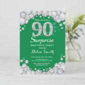 サプライズ90誕生日グリーン&シルバーダイヤモンド 招待状 (スタンド正面)