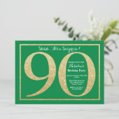 サプライズ90誕生日グリーン&金ゴールドグリッター 招待状 (スタンド正面)