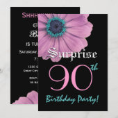 サプライズ90誕生日テンプレートピンクデイジー 招待状 (正面/裏面)